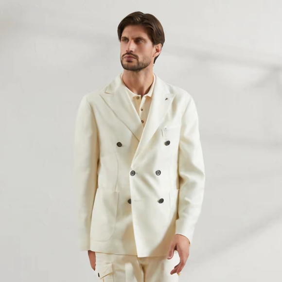 Peserico Other - Peserico Men's Elegant Cream Wool/Silk/Linen Double Breasted Blazer